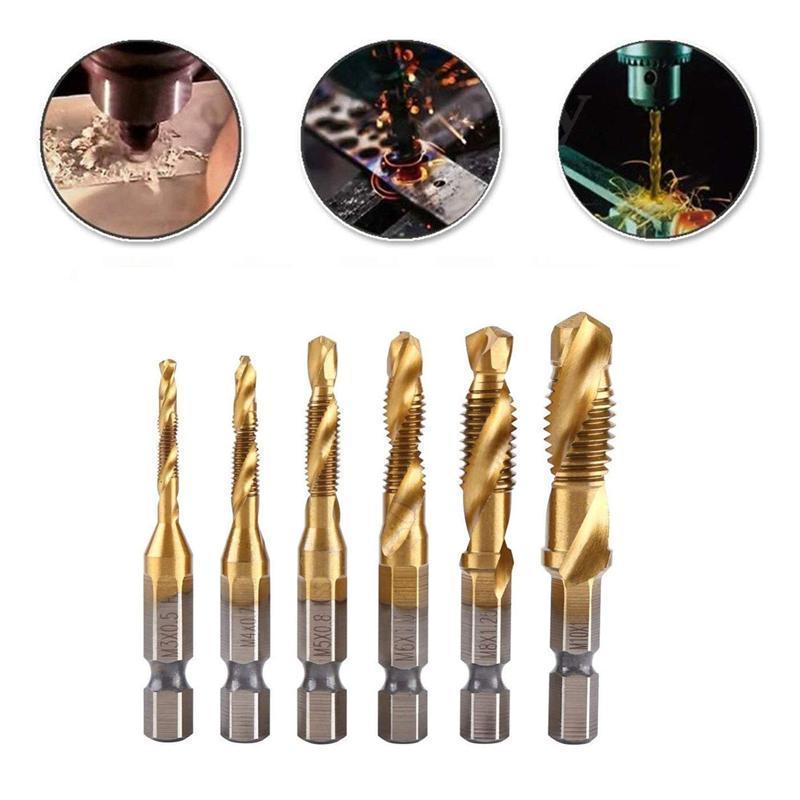 6 Piece Hexagon Shank Metric Composite Tap White Drill/Titanium Plated