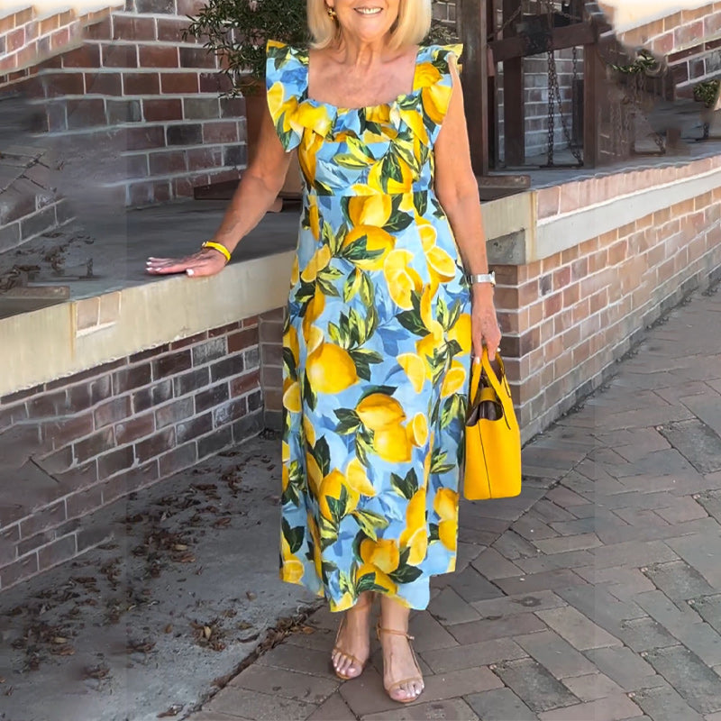 Plus Size Lemon Printing Tunic Dress