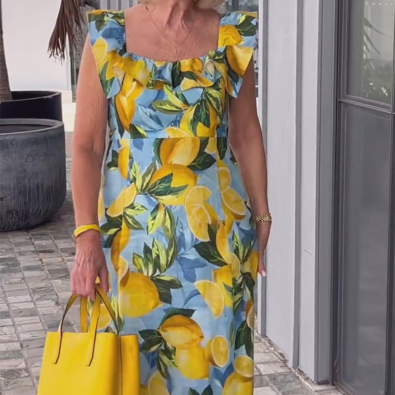 Plus Size Lemon Printing Tunic Dress