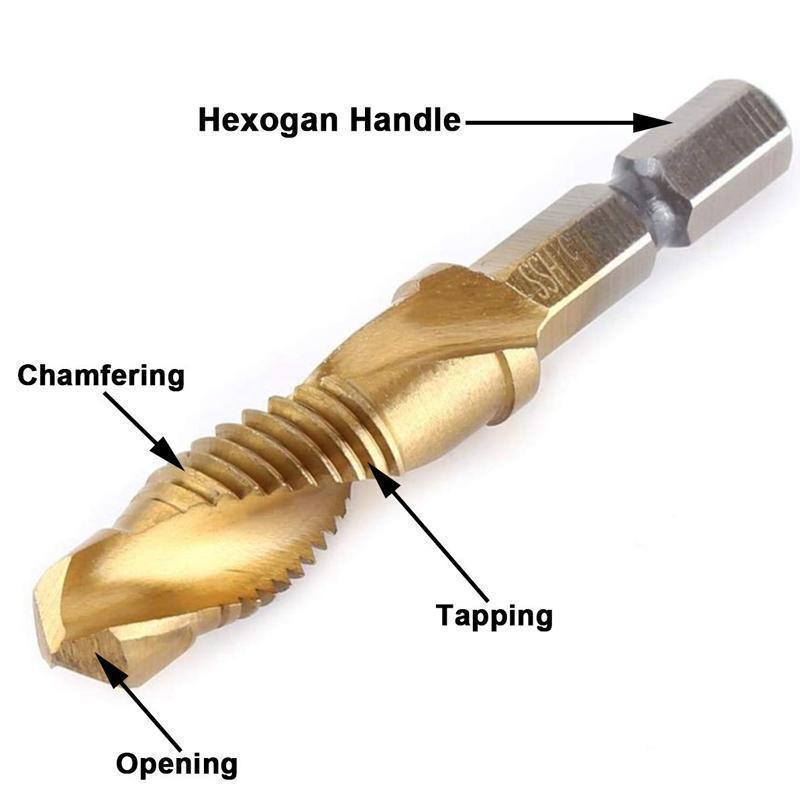 6 Piece Hexagon Shank Metric Composite Tap White Drill/Titanium Plated