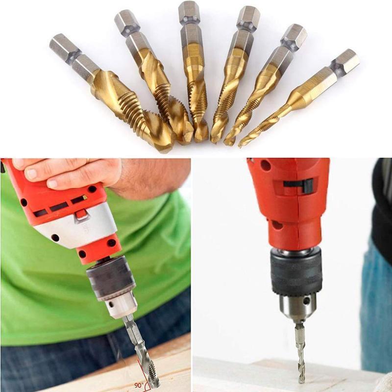 6 Piece Hexagon Shank Metric Composite Tap White Drill/Titanium Plated