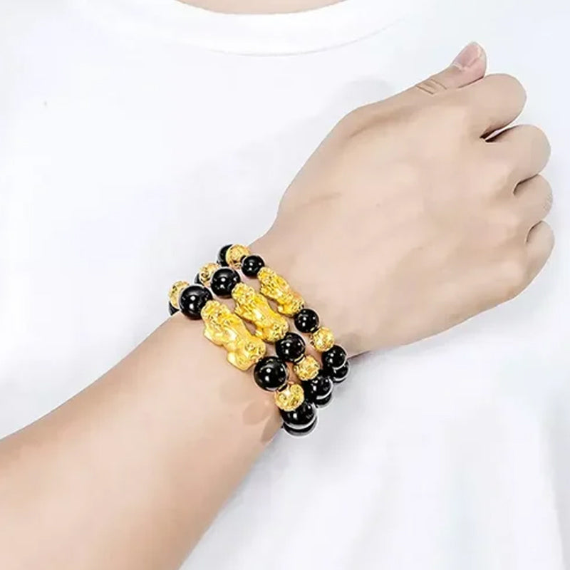 3D Hard Gold 99 Obsidian Sand Gold Pixiu Bracelet