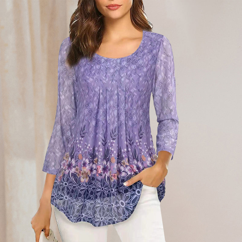 Floral Print Long Sleeve Casual Blouse