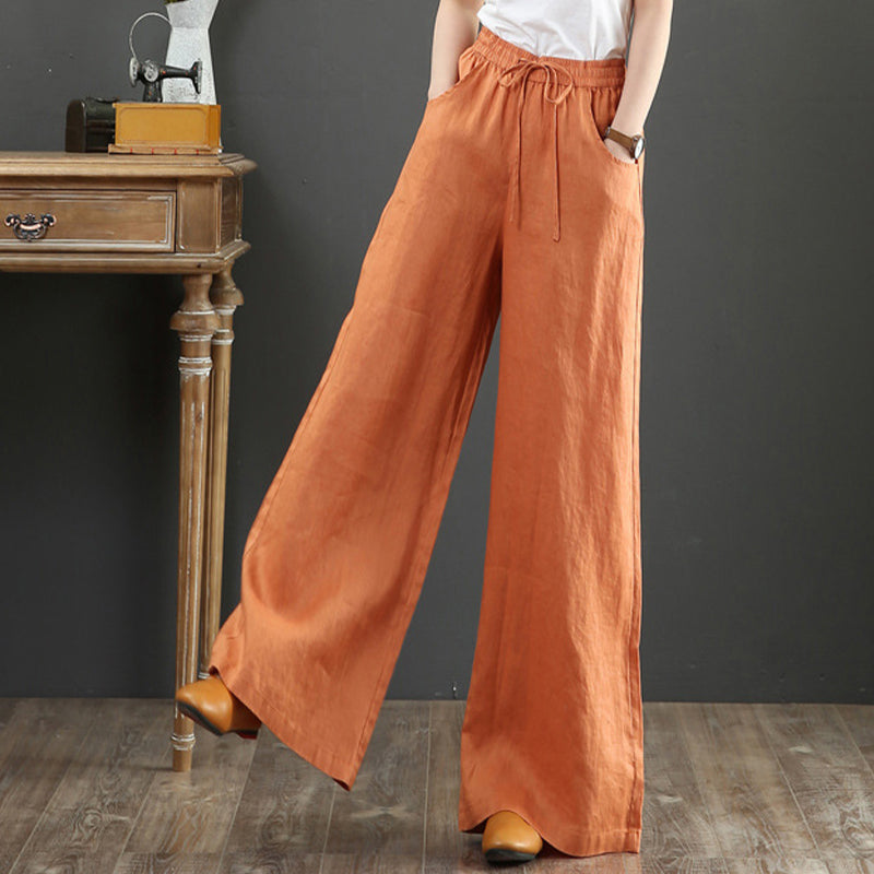 Plain High-waisted Trousers