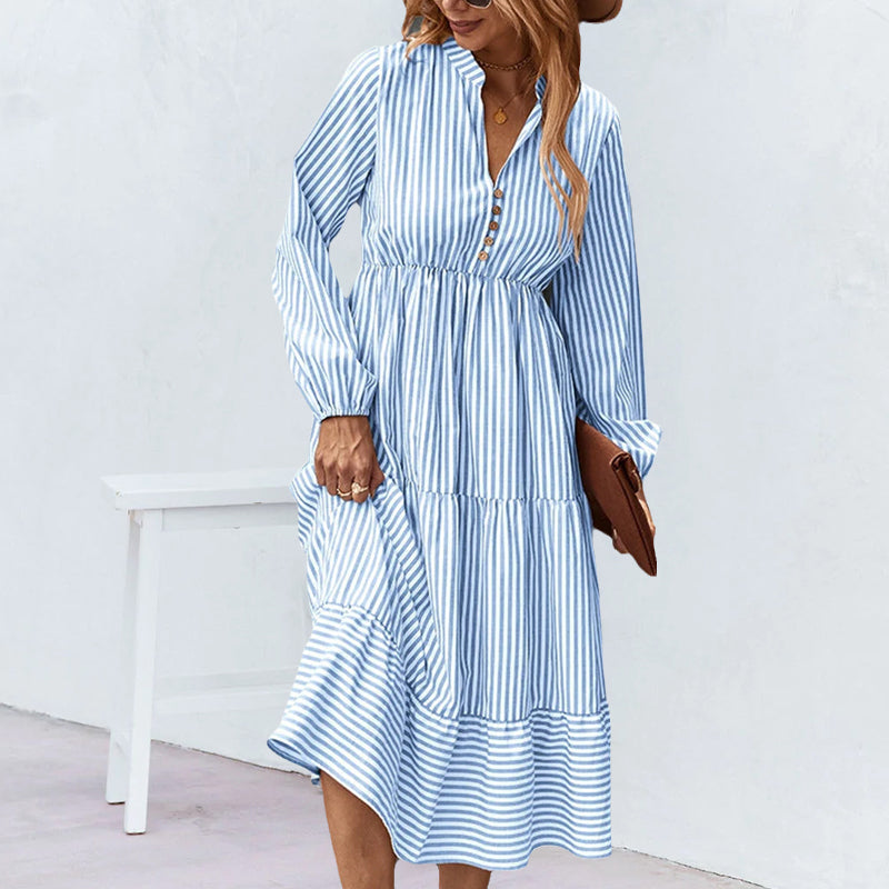 Long-sleeved Dress with Striped Print