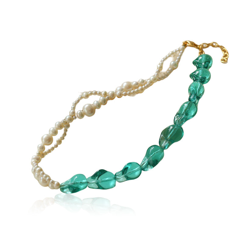 Hand-woven Blue Glaze Baroque Pearl Necklace and Earrings Set
