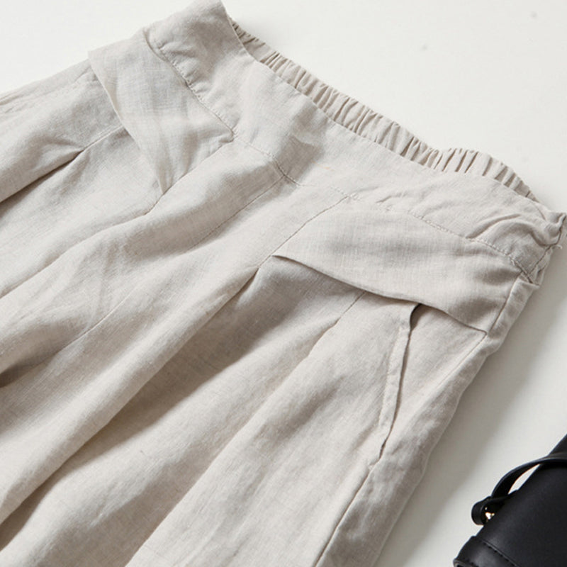 High Waist Cotton and Linen Wide Leg Pants