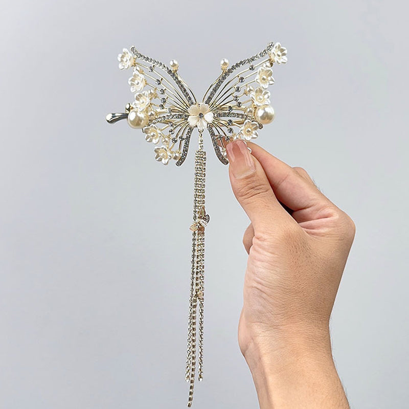 Butterfly Hair Clips Crystal Rhinestone Tassel