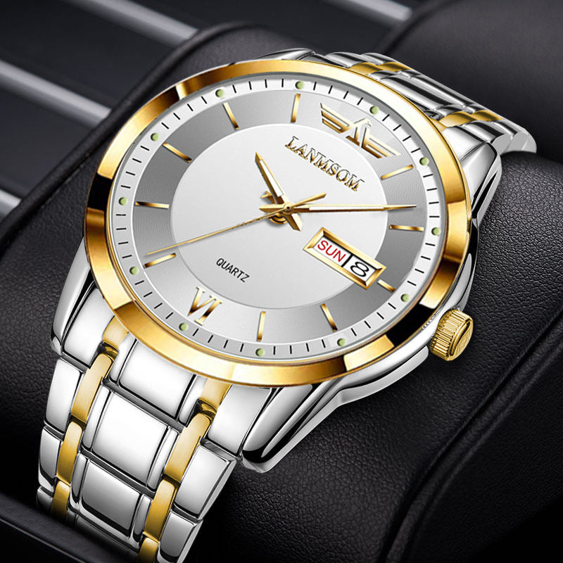 Men's Ultra-thin Waterproof Quartz Watch With Dual Calendar Window