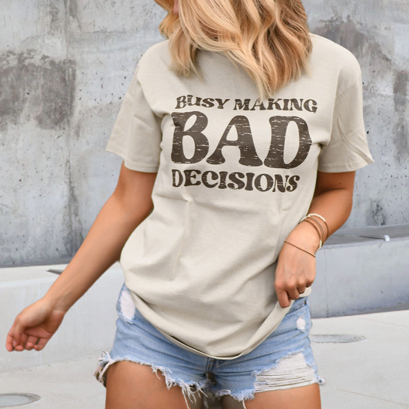 Lettering casual short-sleeved T-shirt