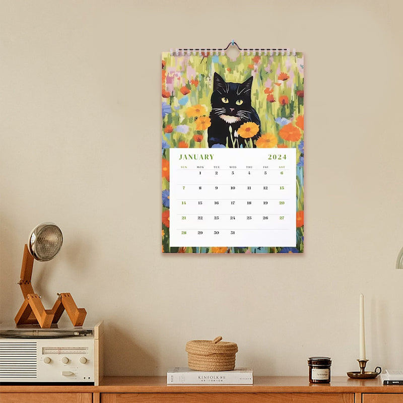 2024 Wall Calendar Illustrated Cats