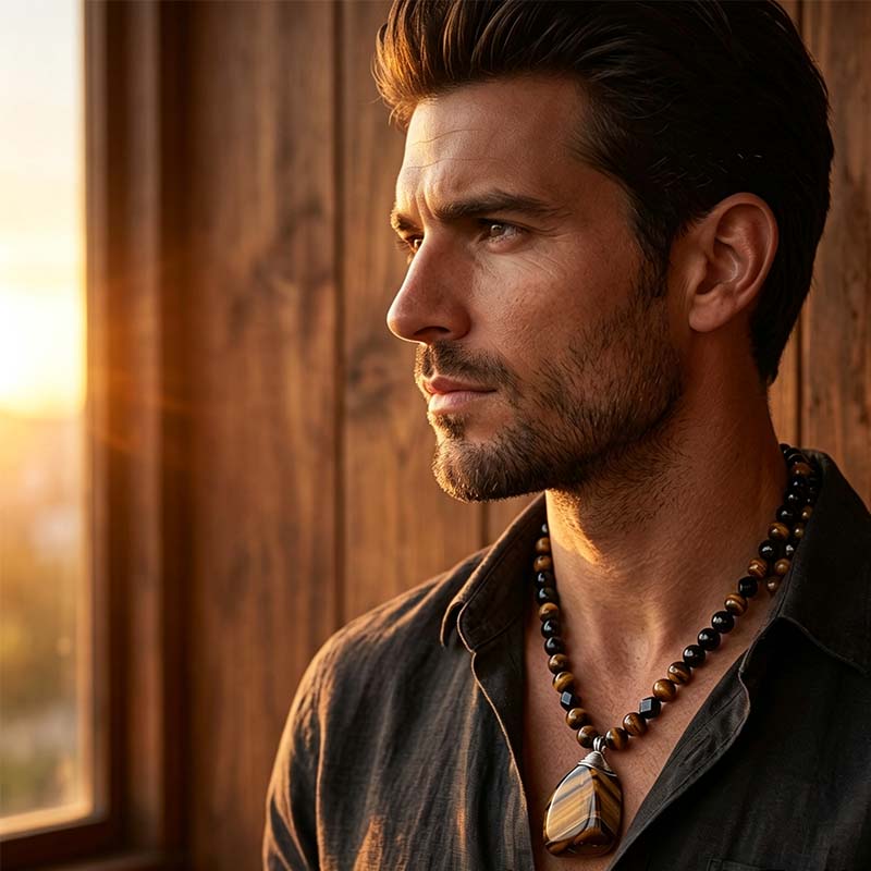 Men's Natural Tiger Eye Stone Necklace