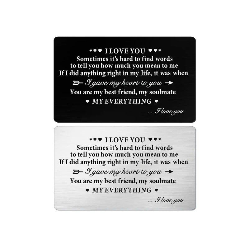 "I LOVE YOU" Engraved Metal Wallet Card