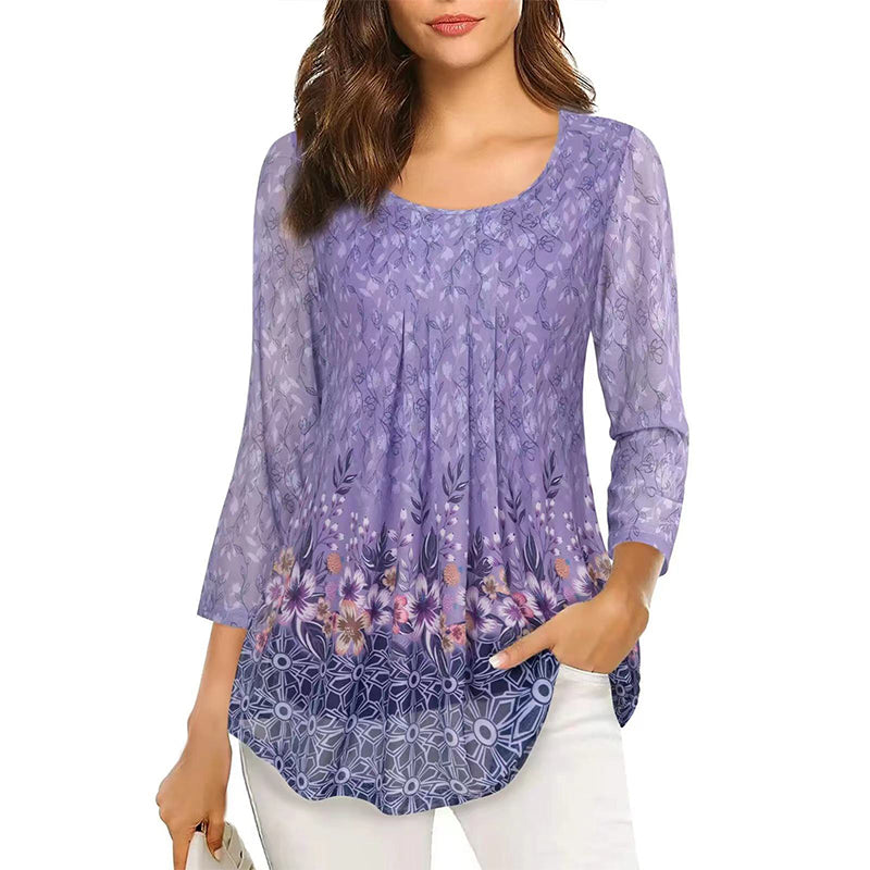 Floral Print Long Sleeve Casual Blouse