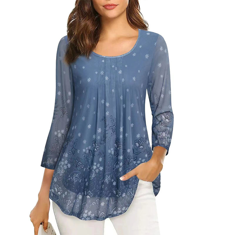 Floral Print Long Sleeve Casual Blouse