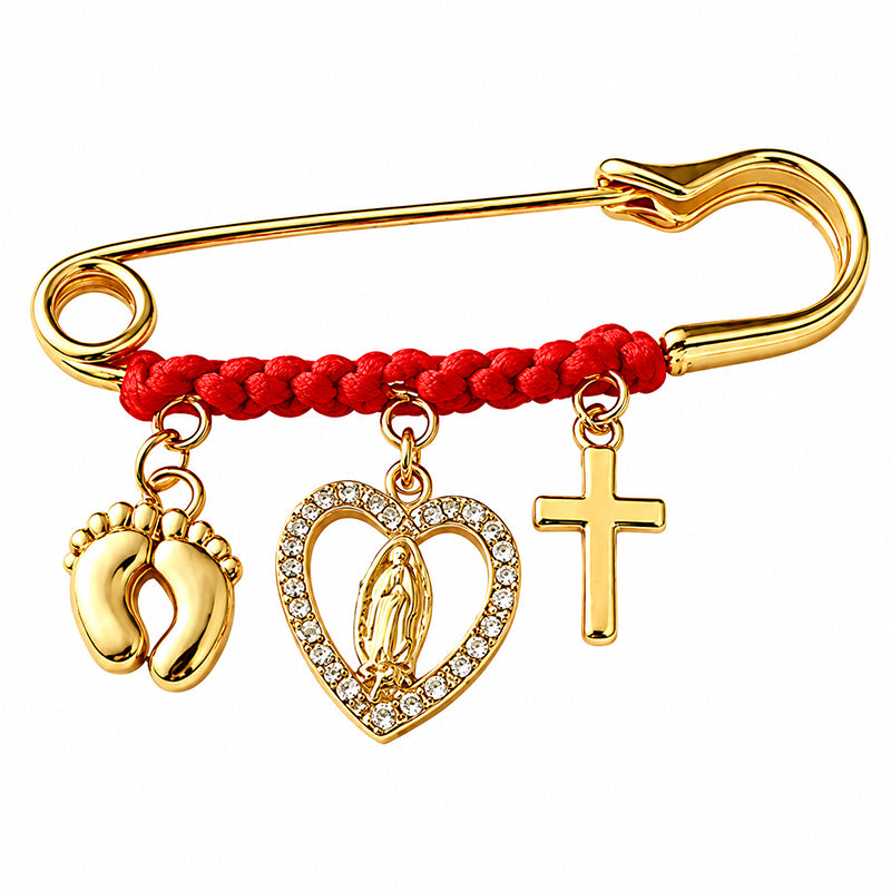Red Cord and Diamond-Accented Brooch