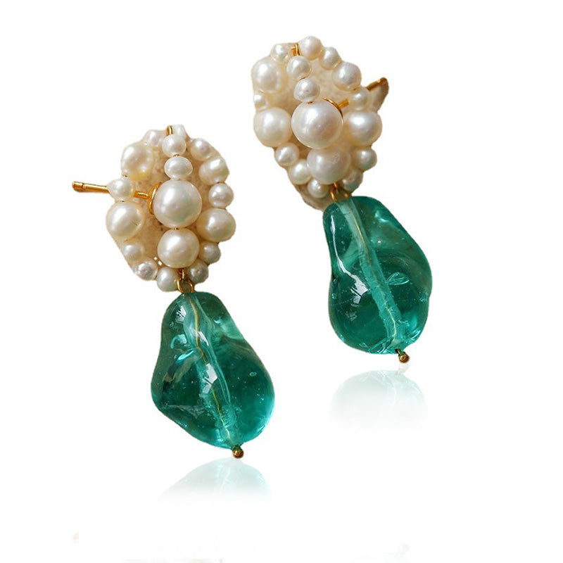 Hand-woven Blue Glaze Baroque Pearl Necklace and Earrings Set