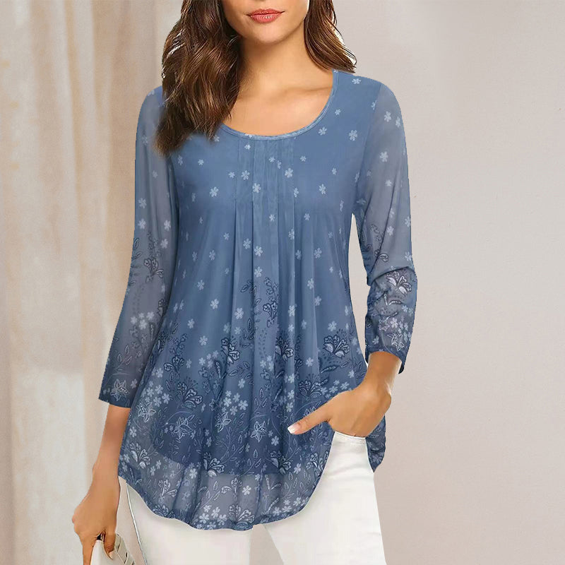 Floral Print Long Sleeve Casual Blouse
