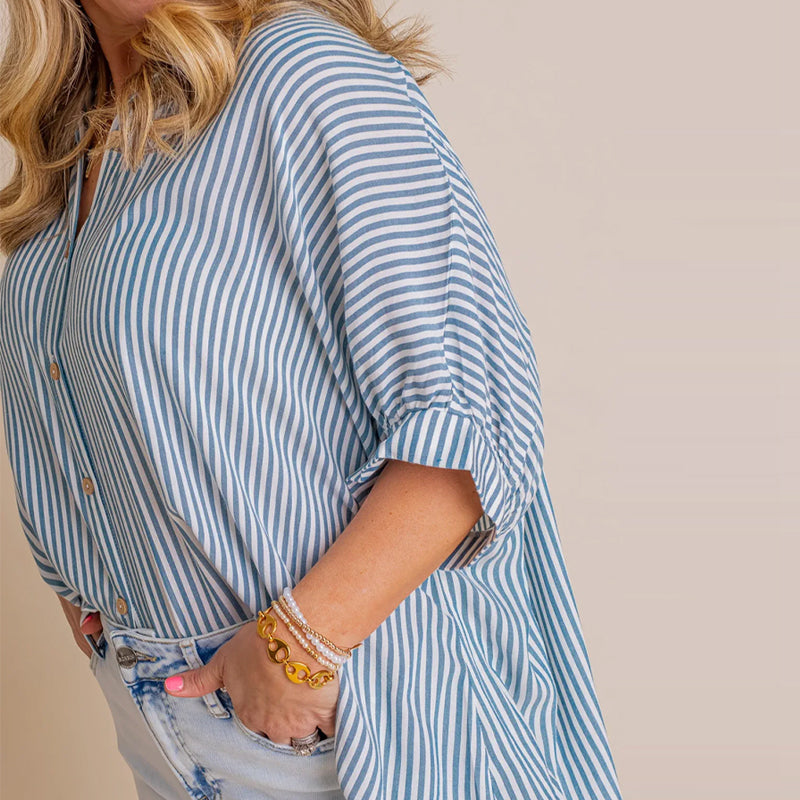 Brand New Loose Striped Baggy Button Shirt
