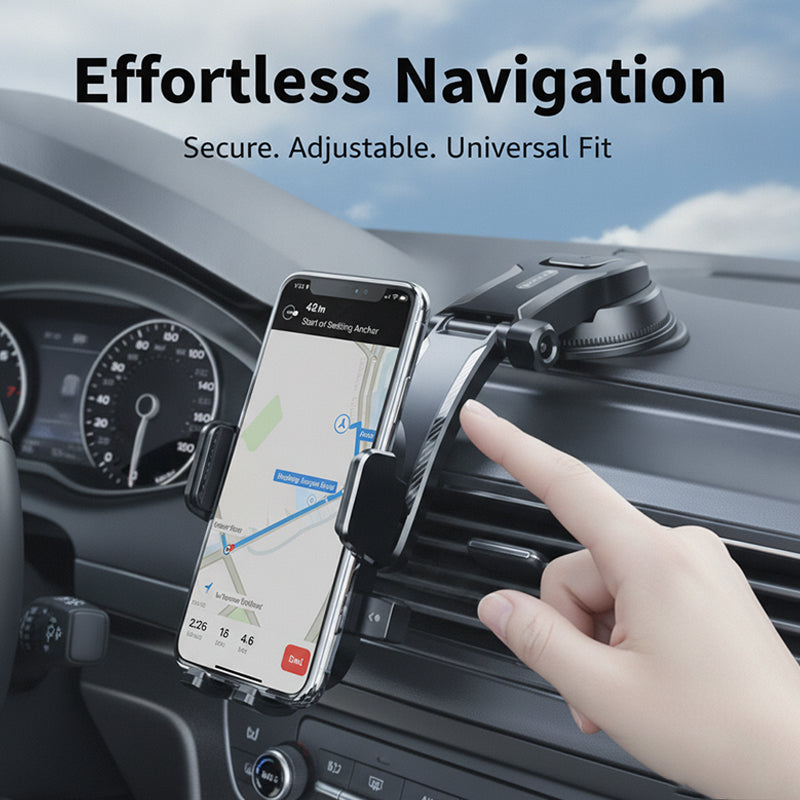 Gravity-linkage suction cup phone holder
