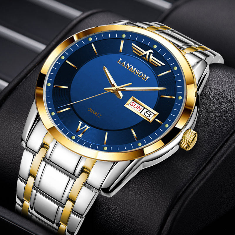 Men's Ultra-thin Waterproof Quartz Watch With Dual Calendar Window