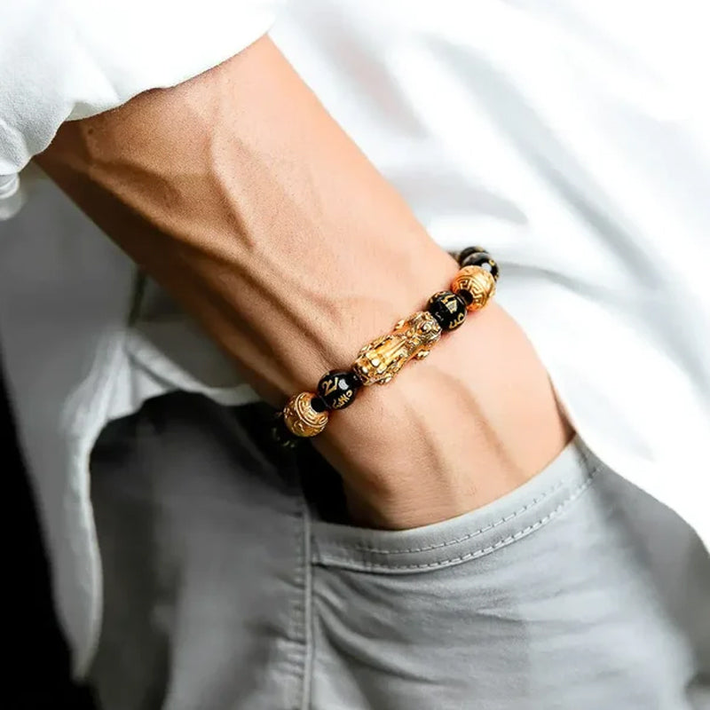 3D Hard Gold 99 Obsidian Sand Gold Pixiu Bracelet