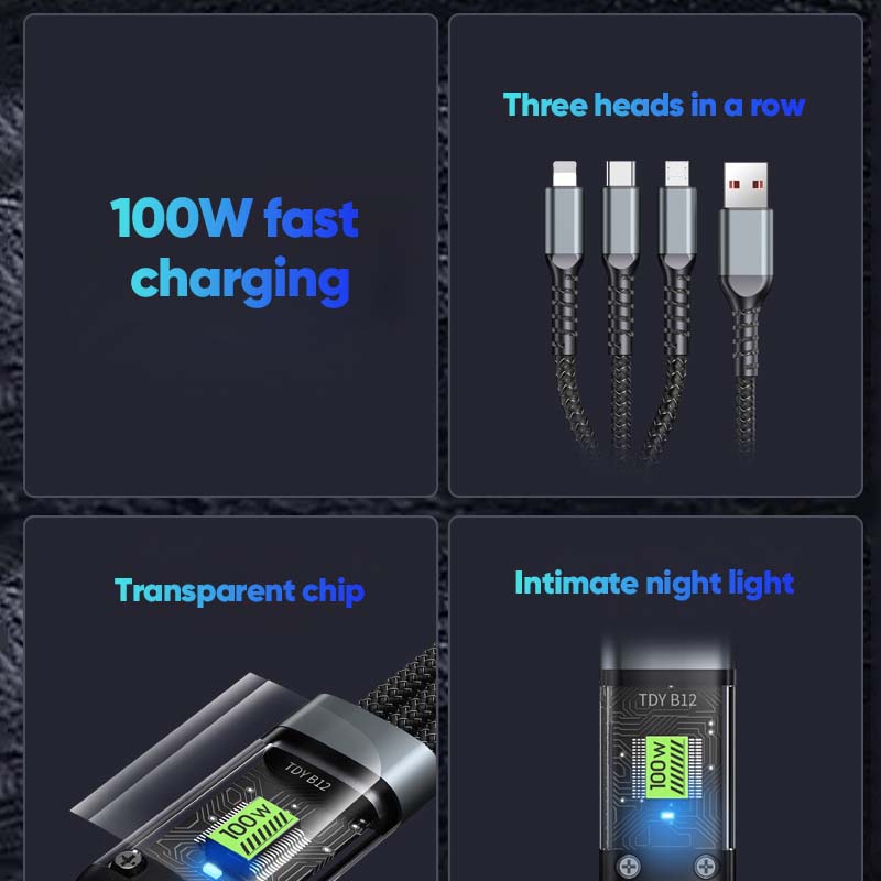 3-in-1 100 Watt Data Cable