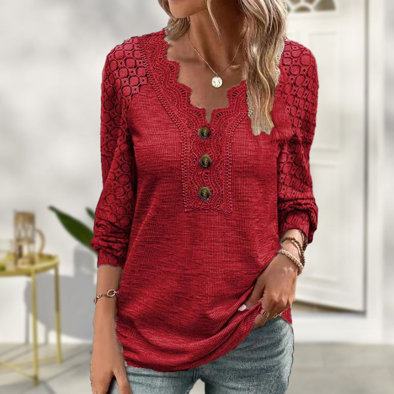 Lace Long Sleeve Panel T-Shirt