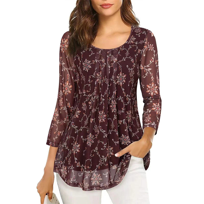 Floral Print Long Sleeve Casual Blouse