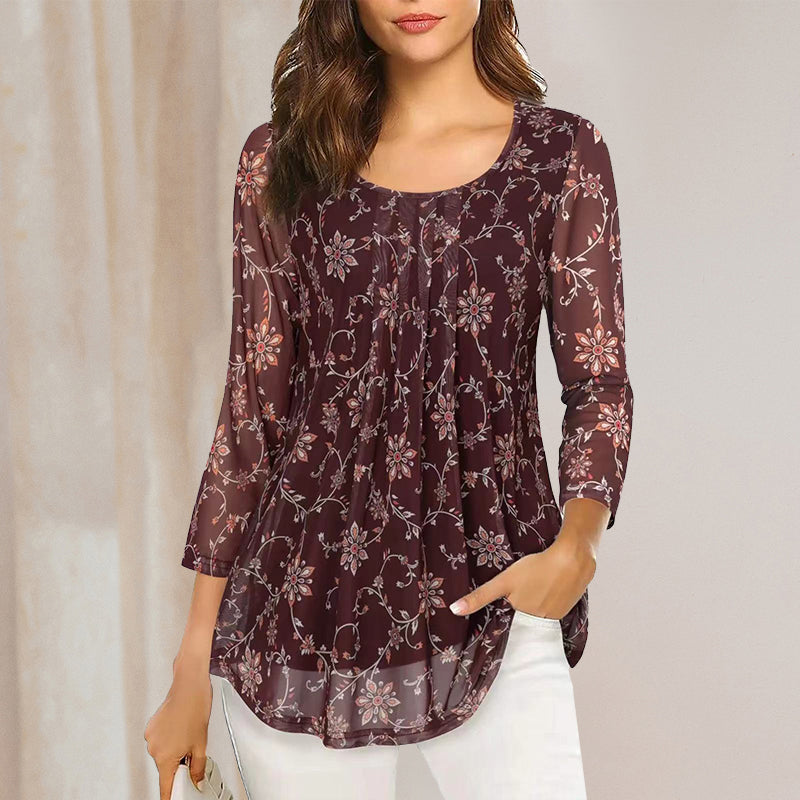 Floral Print Long Sleeve Casual Blouse