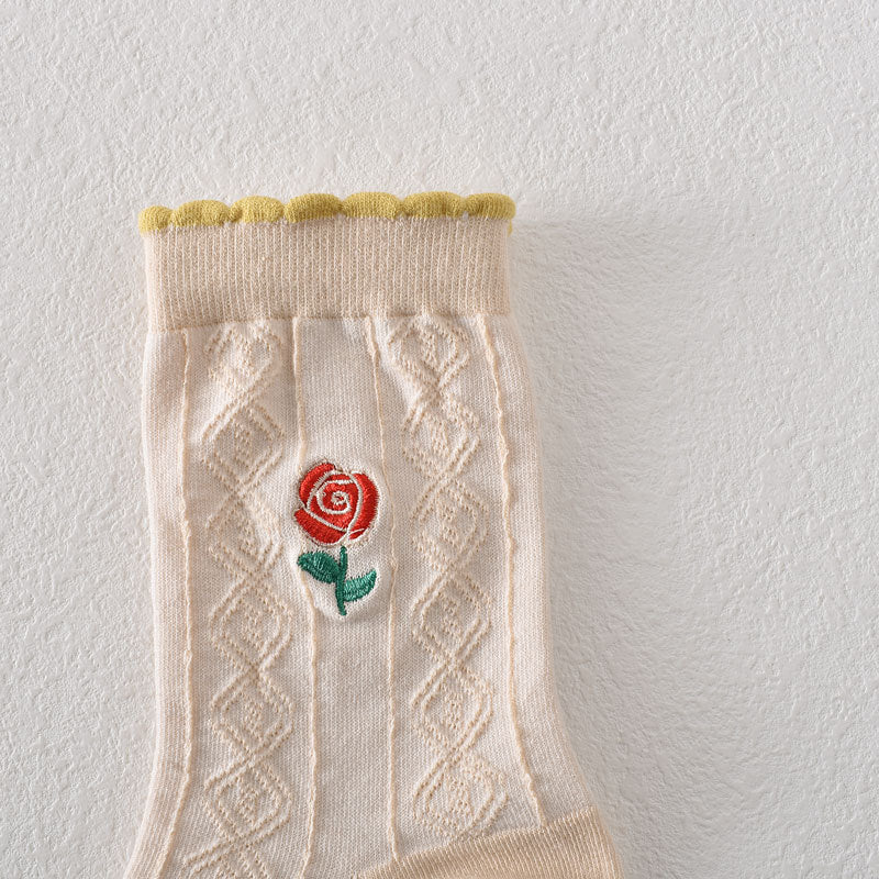 Women's Pink Floral Cotton Socks(5 pairs)