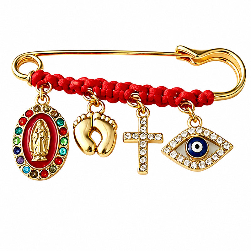 Red Cord and Diamond-Accented Brooch