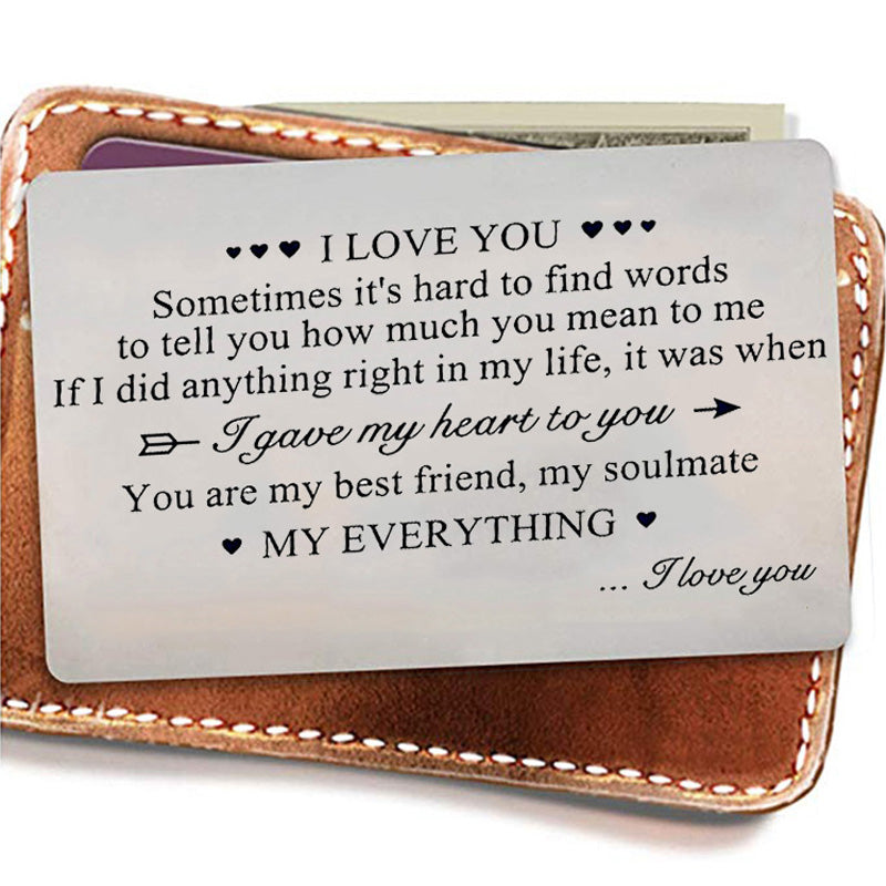 "I LOVE YOU" Engraved Metal Wallet Card