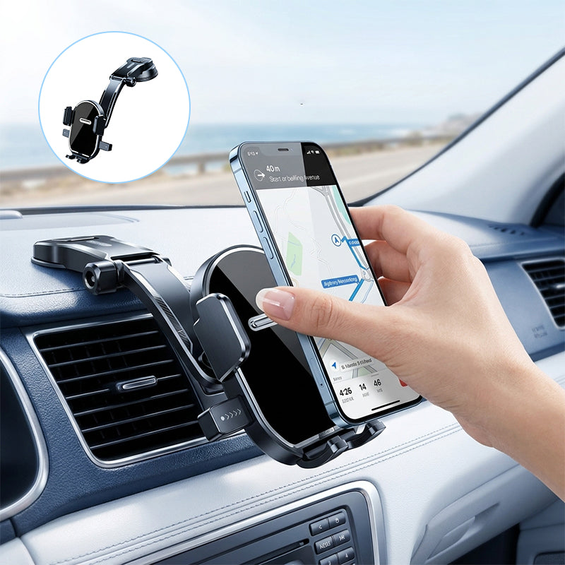 Gravity-linkage suction cup phone holder
