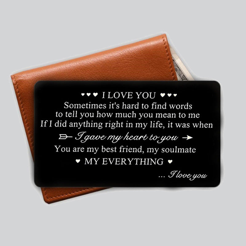 "I LOVE YOU" Engraved Metal Wallet Card