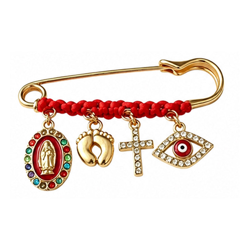 Red Cord and Diamond-Accented Brooch