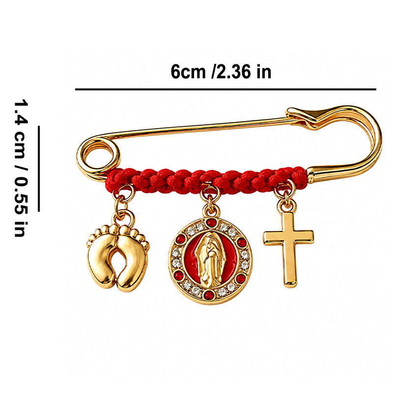Red Cord and Diamond-Accented Brooch