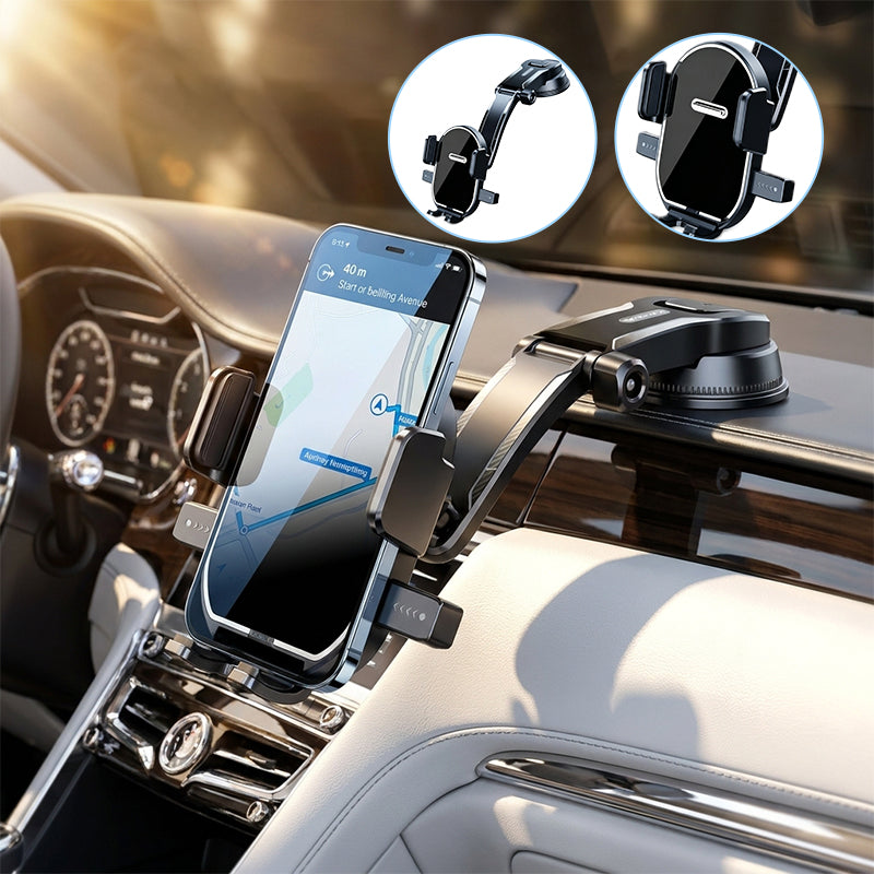 Gravity-linkage suction cup phone holder