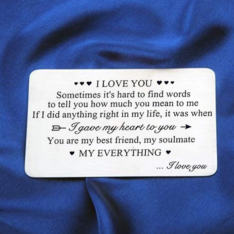 "I LOVE YOU" Engraved Metal Wallet Card