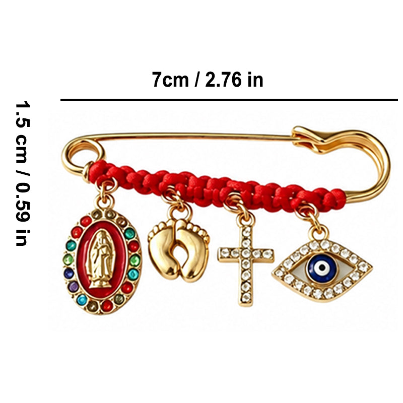 Red Cord and Diamond-Accented Brooch