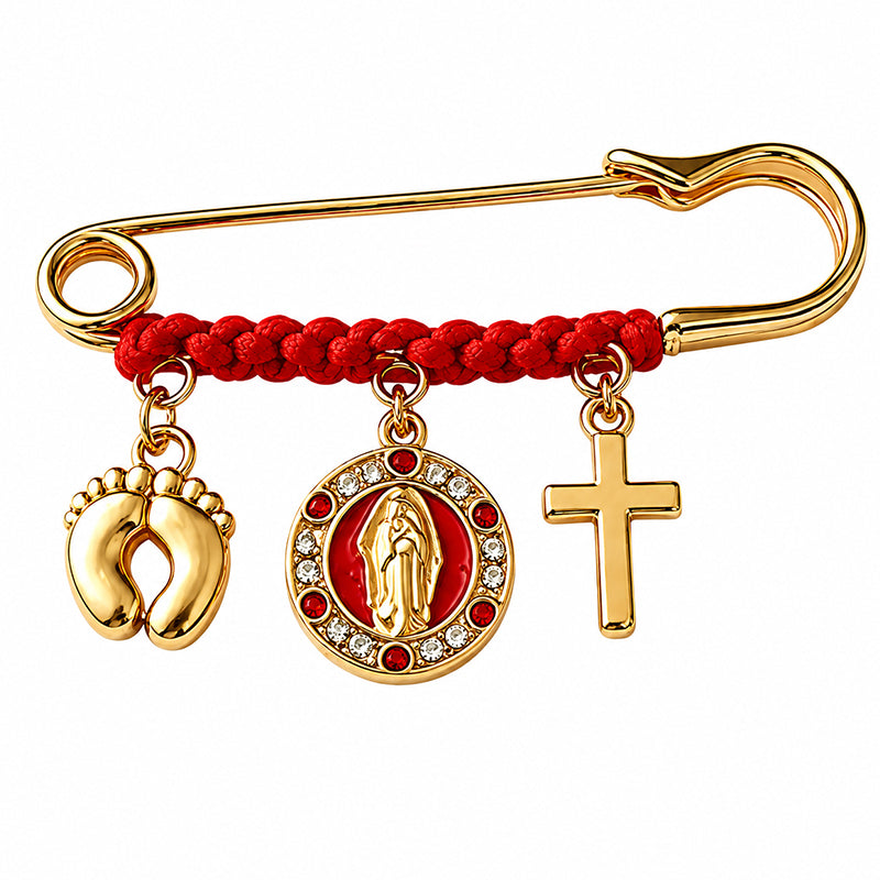Red Cord and Diamond-Accented Brooch