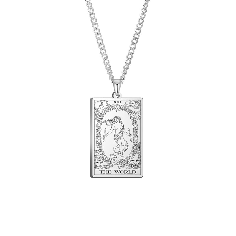 Engraved Tarot Card Chain Dual Chain Necklace