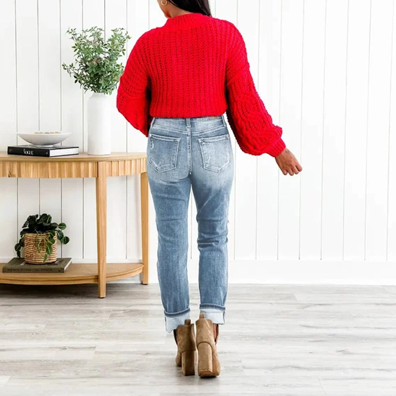 Torn Hole Mid-Waist Calf Pants