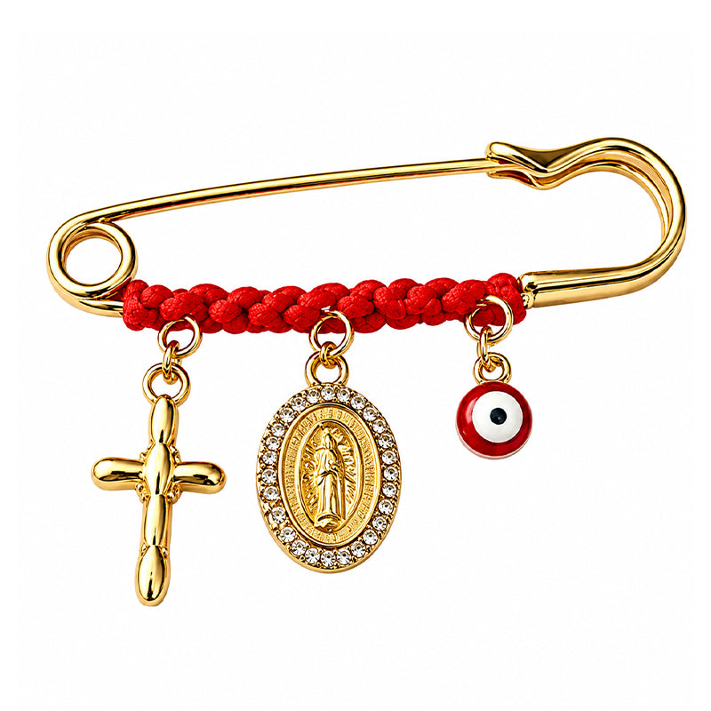 Red Cord and Diamond-Accented Brooch