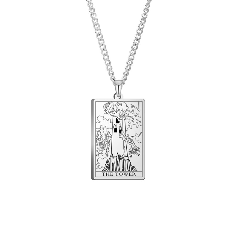 Engraved Tarot Card Chain Dual Chain Necklace