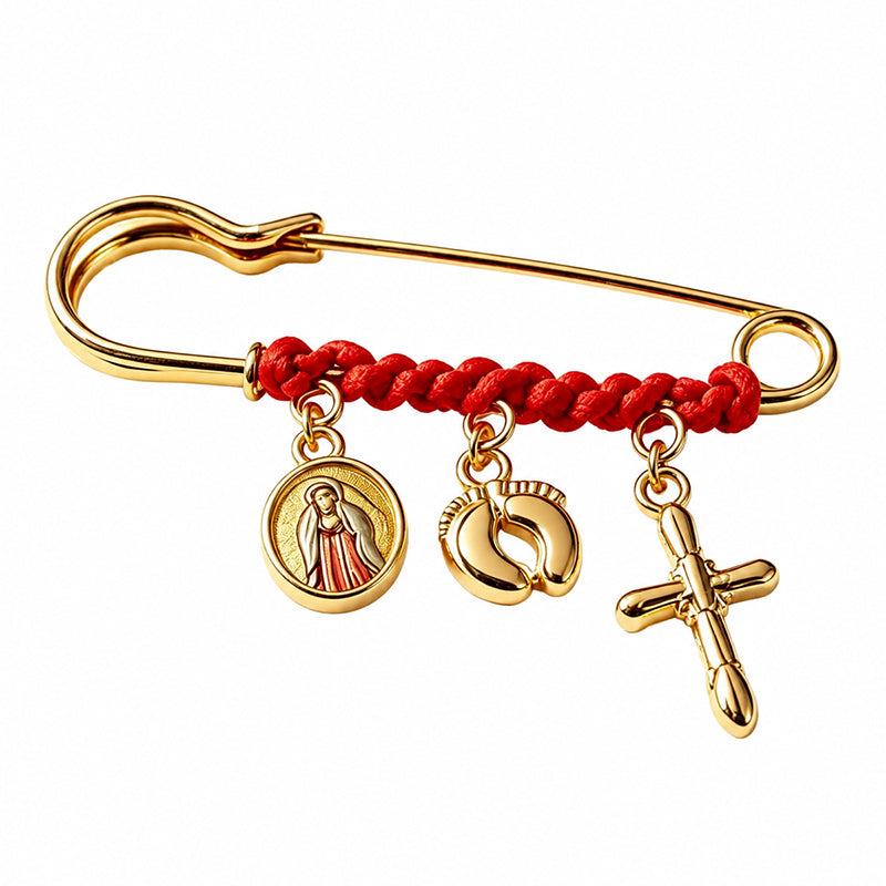 Red Cord and Diamond-Accented Brooch