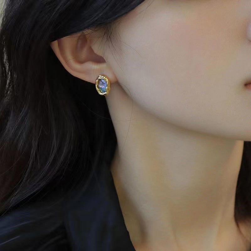 Vintage Oval Shell Shape Stud Earrings
