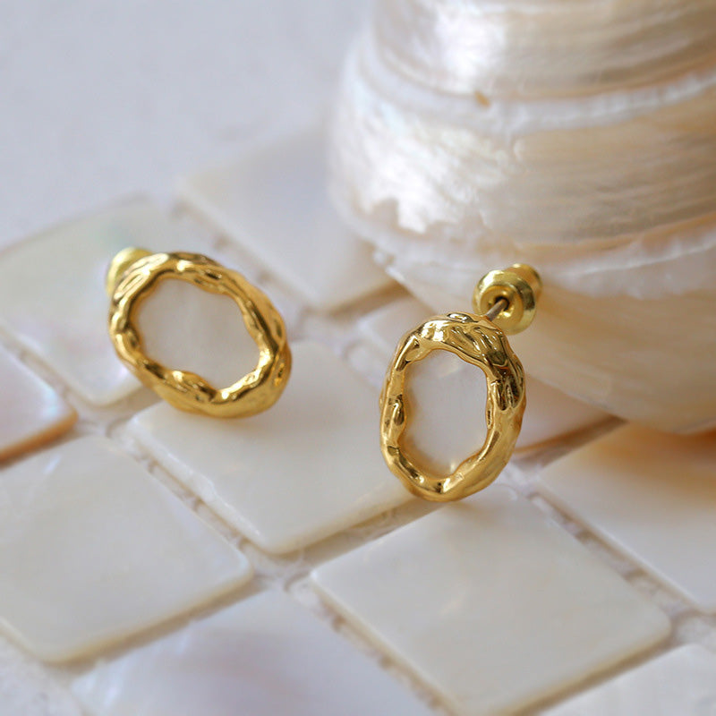 Vintage Oval Shell Shape Stud Earrings