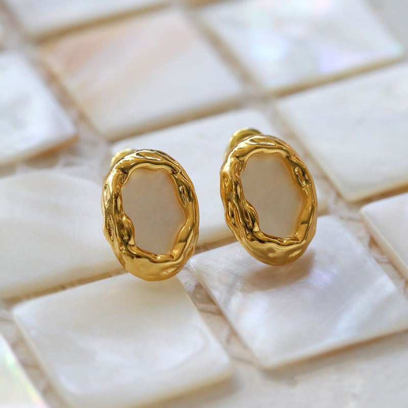 Vintage Oval Shell Shape Stud Earrings
