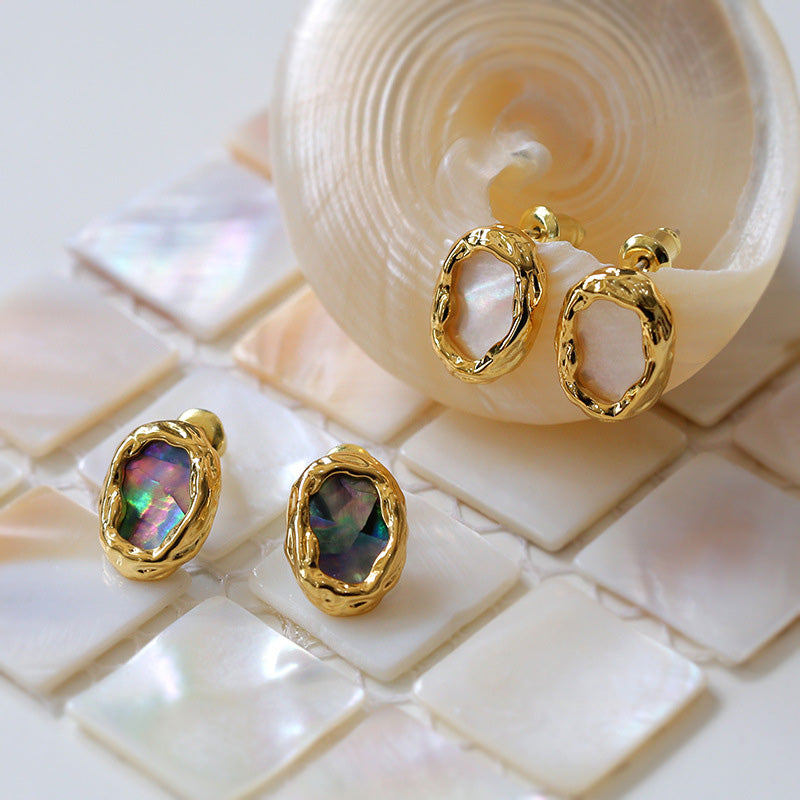 Vintage Oval Shell Shape Stud Earrings